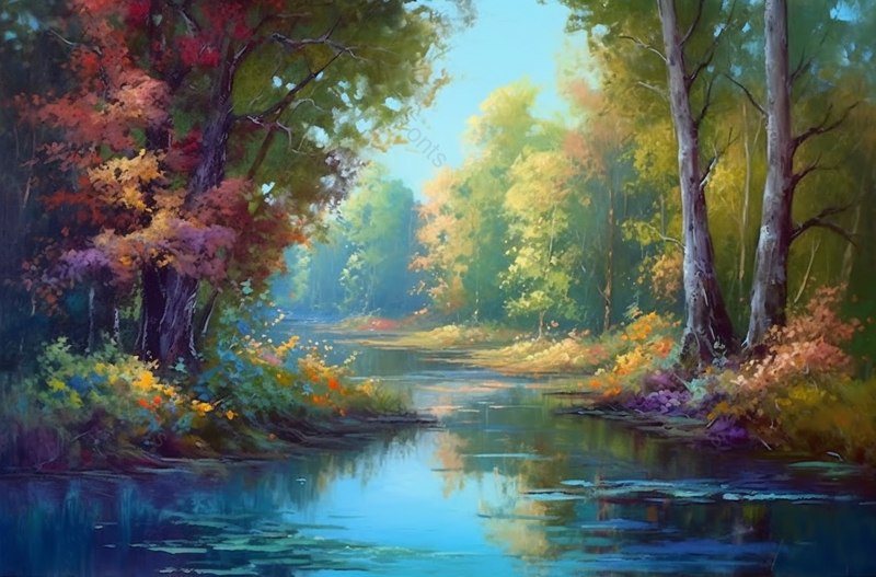 油画中神奇的秋天池塘风景背景,高清,摄影图,摄影图片,图片大全,摄影图免费下载
